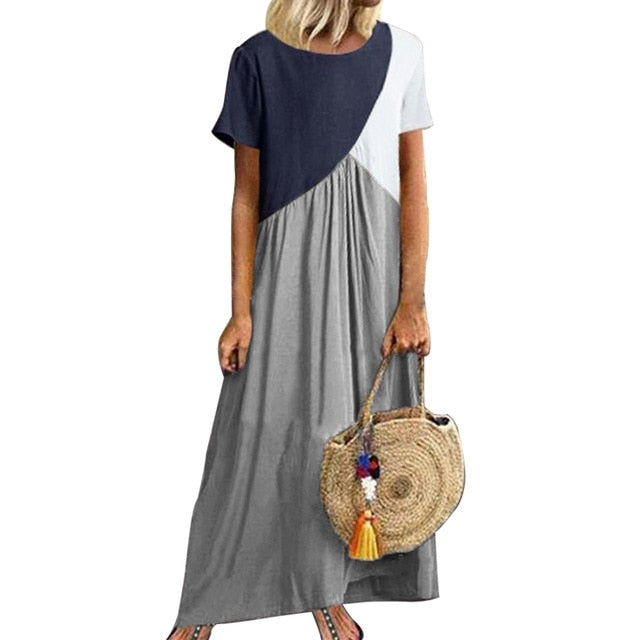 S/S Round Neck Long Dress