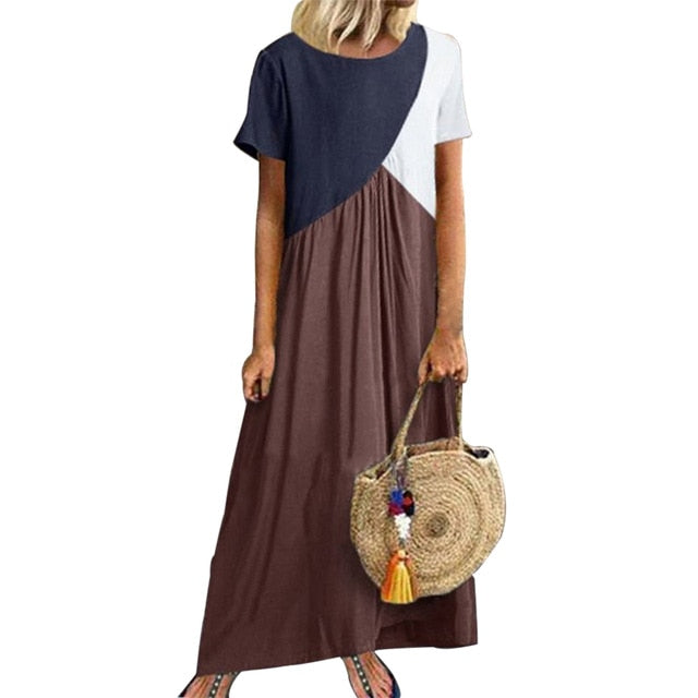 S/S Round Neck Long Dress