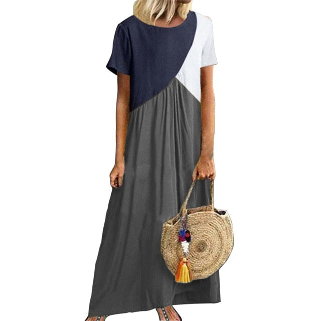 S/S Round Neck Long Dress